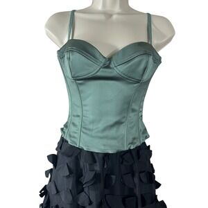 Aritzia Wilfred‎ Women's Top Sage Green Dazzle Satin Butier Corset Edgy Size 2